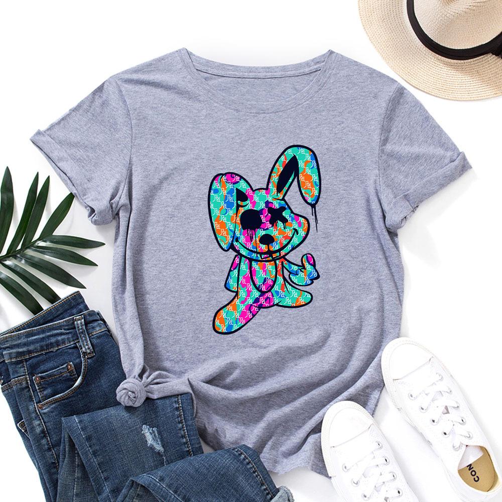 Fashion Women's Rabbit Printing Loose Crew Neck Short Sleeve Casual T-Shirts Women’s