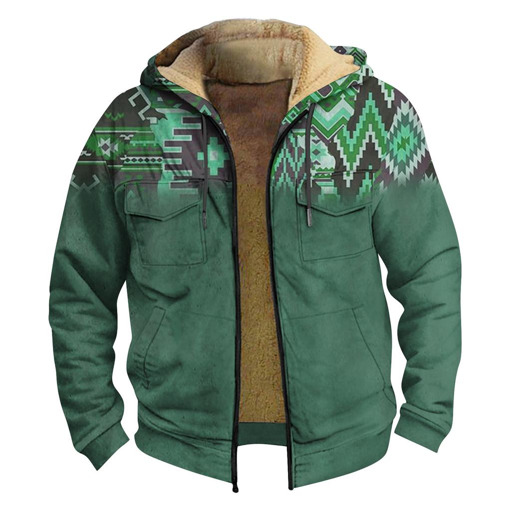Men'S Winter Zipper Hooded Fleece Sweatshirt With Patch Pocket Casual Jacket