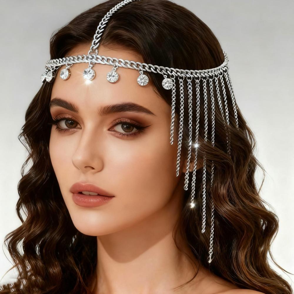 

Bohemian Style Rhinestone Tiara Rhinestone Tassel Head Chain Tiara Hair Jewelry Hair Chain Women серебряный
