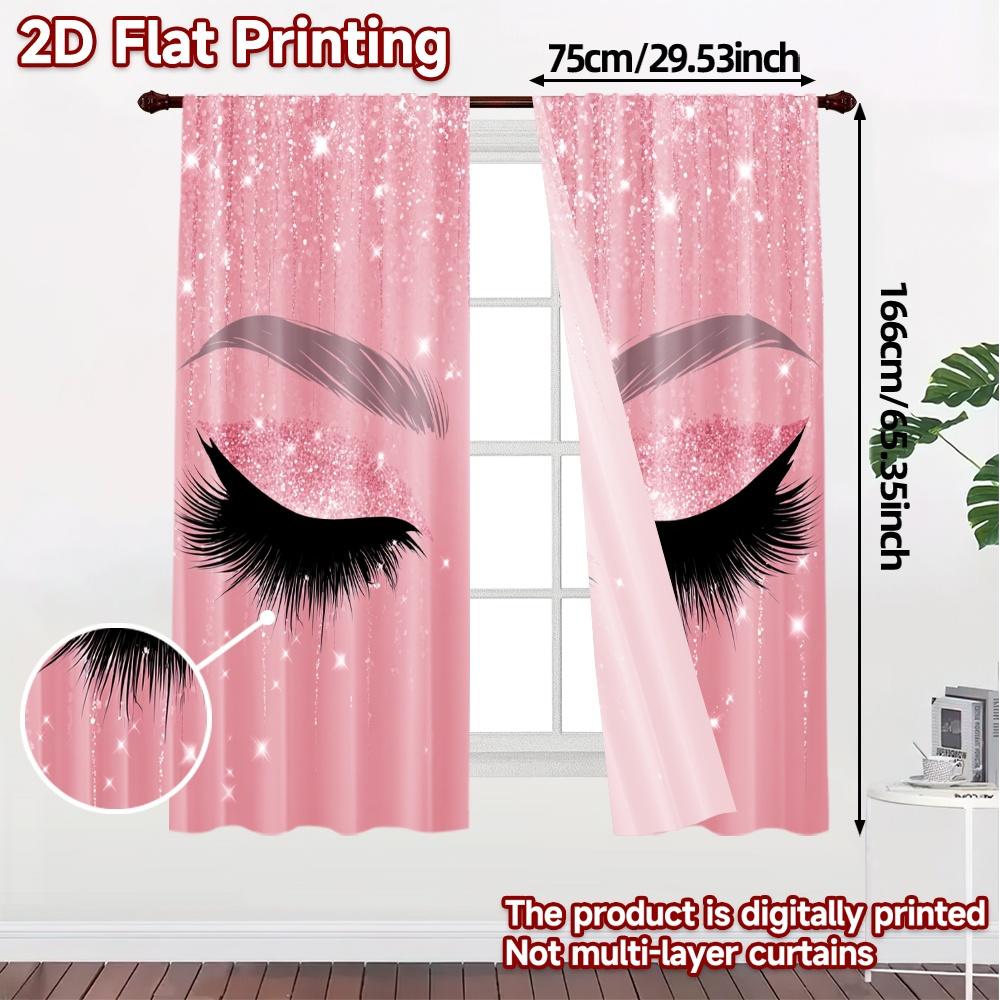 Set Of 2 Flat Printing Jit Curtains Without Rod Glamorous Lashes Pattern Popular Prints Room Curtain Sheer Polyester