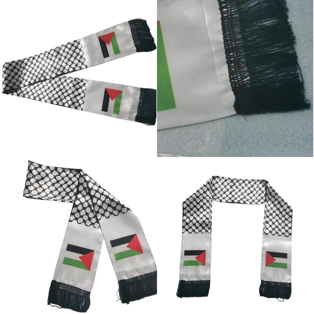 Sciarpa Bandiera Palestina 14*130cm Tessuto in Poliestere a Doppio Strato