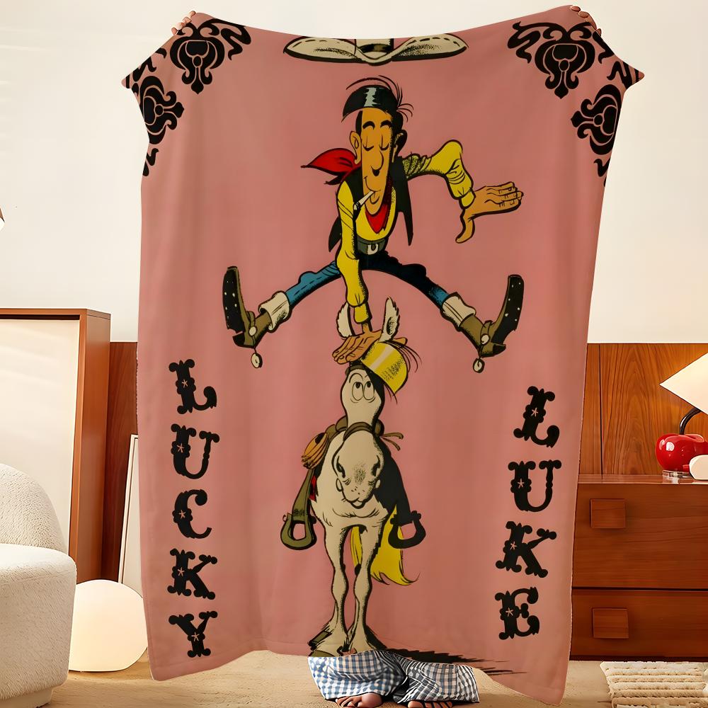 Cartoon L-Lucky L-Luke Throw Flannel Throw Blanket, Lightweight Cozy, Durable Washable Cute Cool