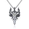 Titanium Steel Dragon Necklace, Double Dragon Retro Men's Domineering and Trendy Men's Inlaid Red and White Zircon Pendant