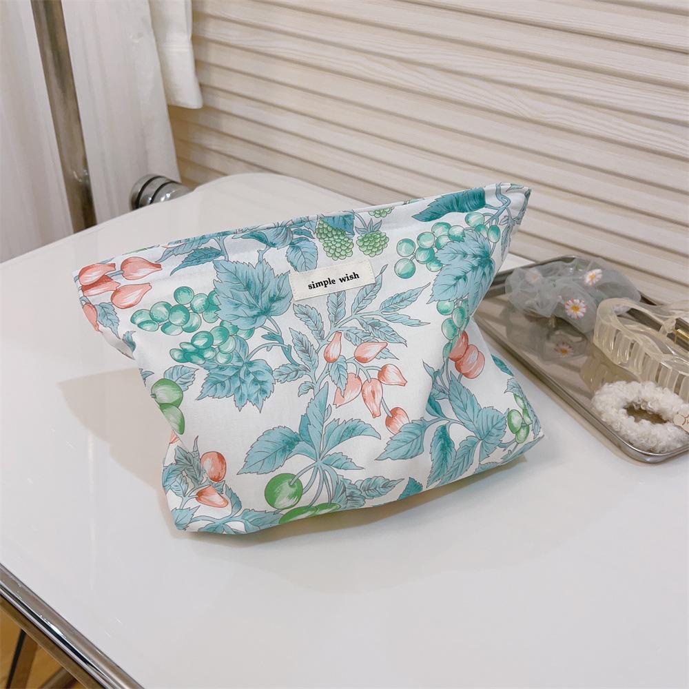 Fresh and Simple Floral Cotton Cloth Small Square Bag Cosmetic Bag Pure Cotton Zipper Liner Bag Clutch Bag