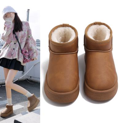 Herbst- und Winter-Schneestiefel Damen 2024 Winter neue Samt verdickte Lederoberfläche dicke Sohle warm weiche Sohle warme Leder Baumwollschuhe Damen