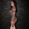 European and American Women's Fashion Trend Round Neck Long Sleeved Sexy Tight Fitting Jumpsuit