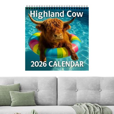 Calendrier Vache des Highlands 2026 - Planificateur Mensuel Annuel & Organisateur d'Agenda Calendrier Mural Cadeaux Gag Drôles de Fête Pour Amis
