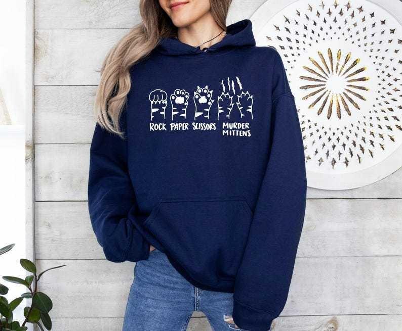 Autumn And Winter, Kitten Cat Paw Pattern, Printed Long-Sleeved Top Trendy Fashion Women'S Hooded Sweater