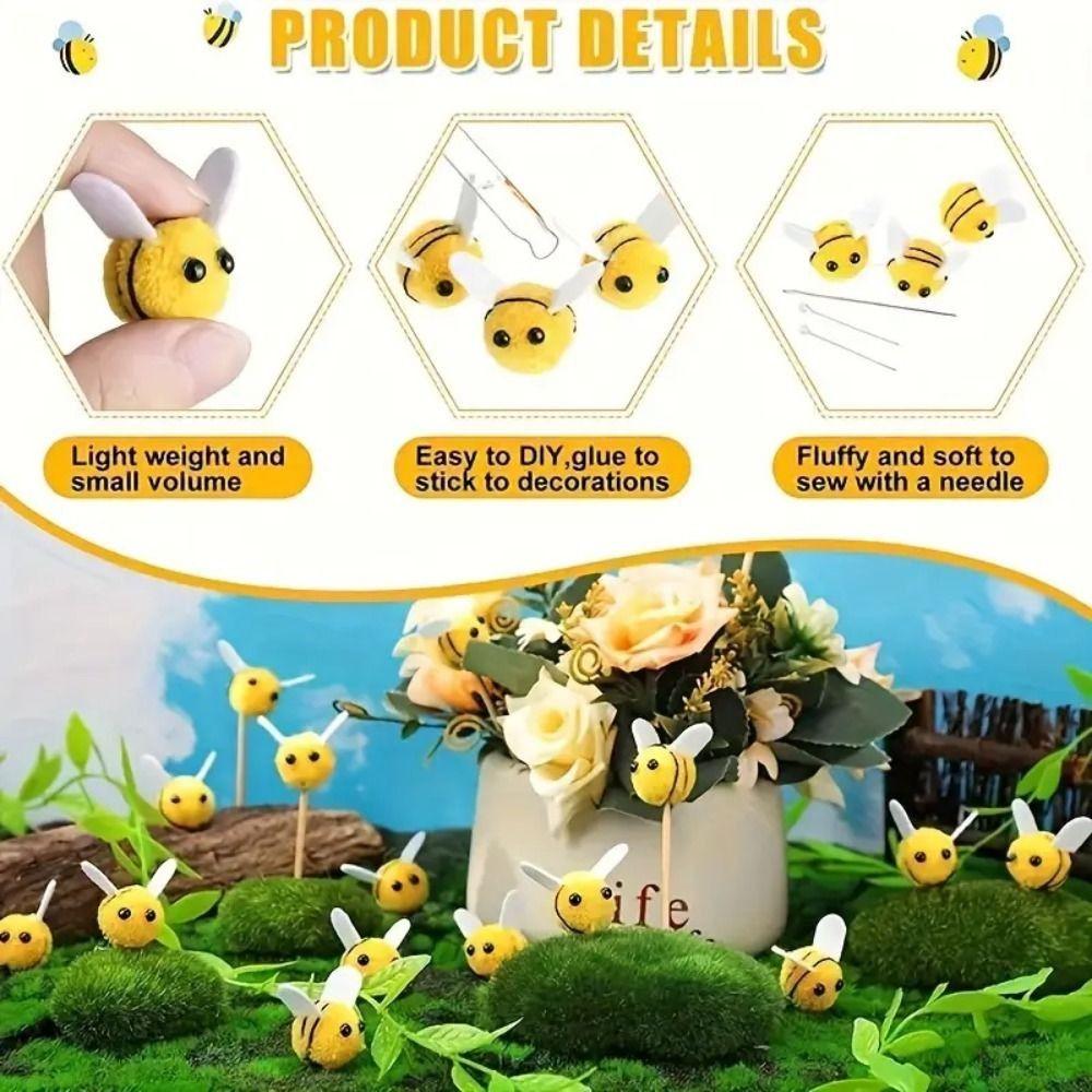 10pcs Handmade Material Yellow Wool Felt Little Bee Creative Cute Artificial Bees Crafts Felt Ball Mini Bee Clothing Decor