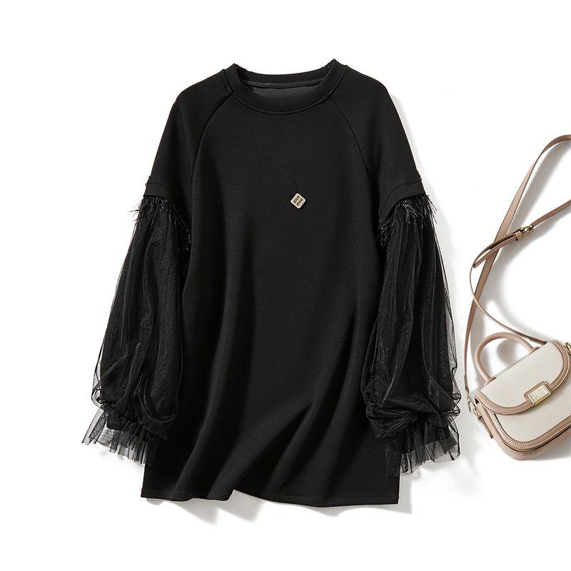 

Сетчатый Крафт Лист Лотоса Длинный рукав! Женский суперсвободный хлопковый пуловер, длинное худи, стройнящее длинное пальто Black L