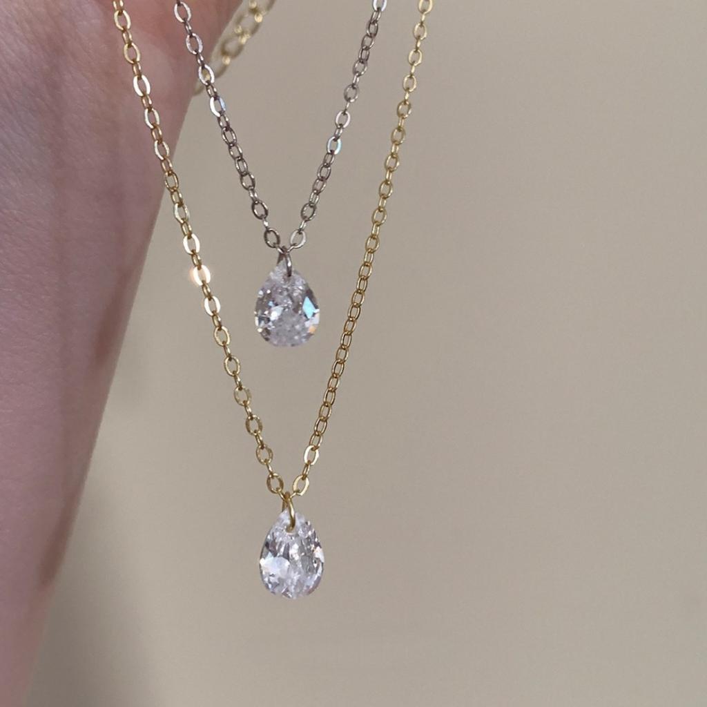 S925 Sterling Silver Plated 14K Gold Water Drop Zircon Pendant Necklace for Women Simple Temperament Exquisite Collarbone Chain