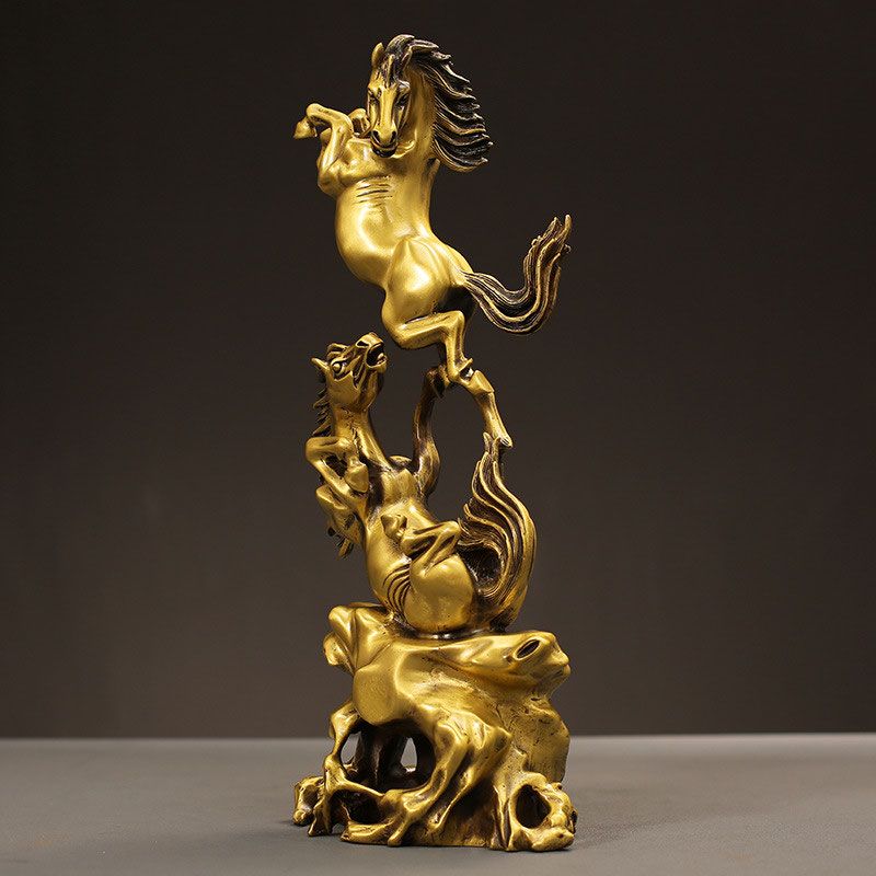 Mosazné ozdoby Zvěrokruhu Kůň v čínském stylu, ozdoby Dva koně, řemesla, dekorace do obývacího pokoje, dekorace na kancelářský stůl