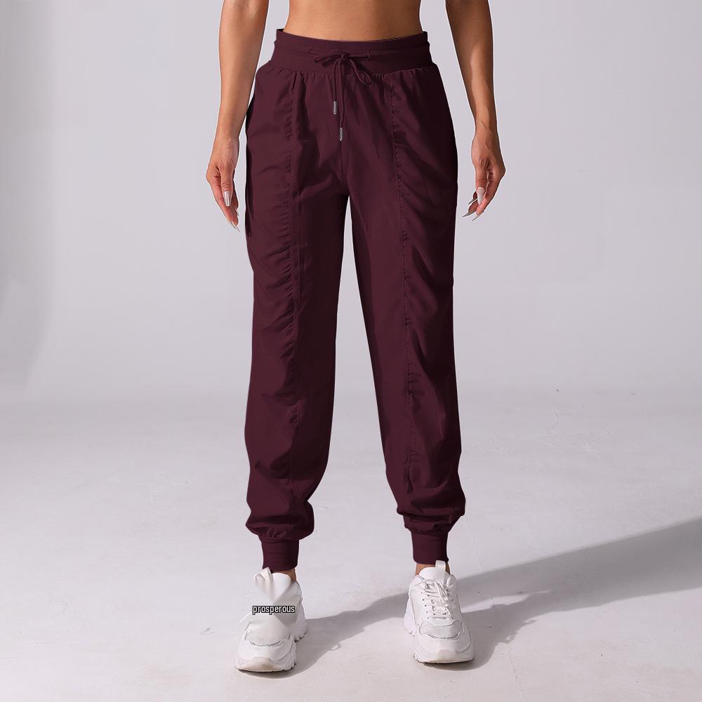 Women's Quick-Dry Pleated Cropped Running Pants with Drawstring