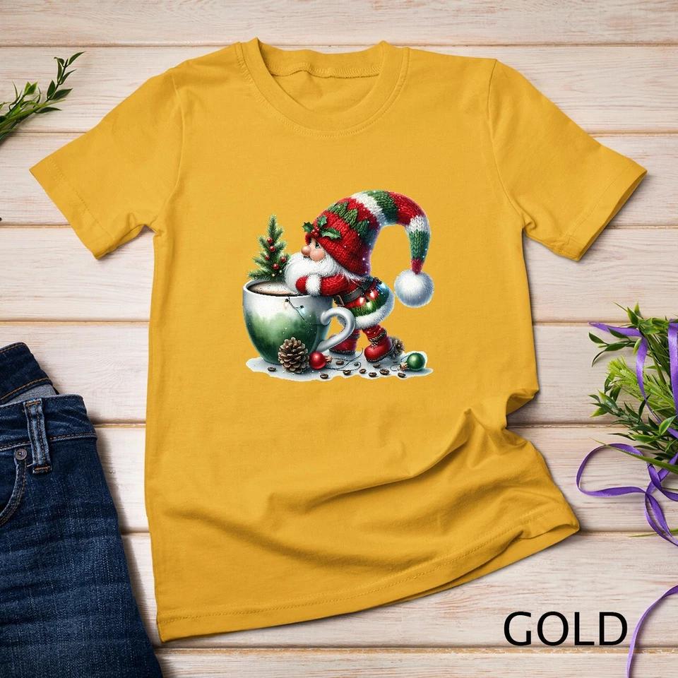 Cozy Christmas Gnome Sipping Coffee Funny Christmas Shirt Unisex T-shirt 5 S
