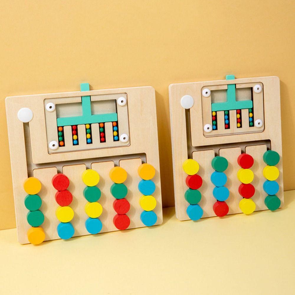 Wooden Montessori Sliding Puzzle Board Color Sorting Wooden Rolling Toy  Children Kids