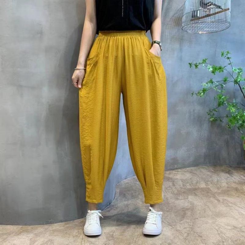 

Summer Fashion Harem Pants: Slimming, Loose Fit, Breathable, Cropped Mom s Pants with Small Leg Opening. XL (90-120 jin) жовтий