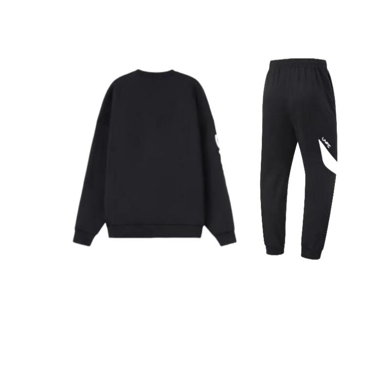 Li Ning Training Series Logo Print Fleece Warm Pullover Sweatshirt Solid Color Elastic Mid Waist Long Pants Casual Sports Suit YKLU341-1+-AWDTC23-2