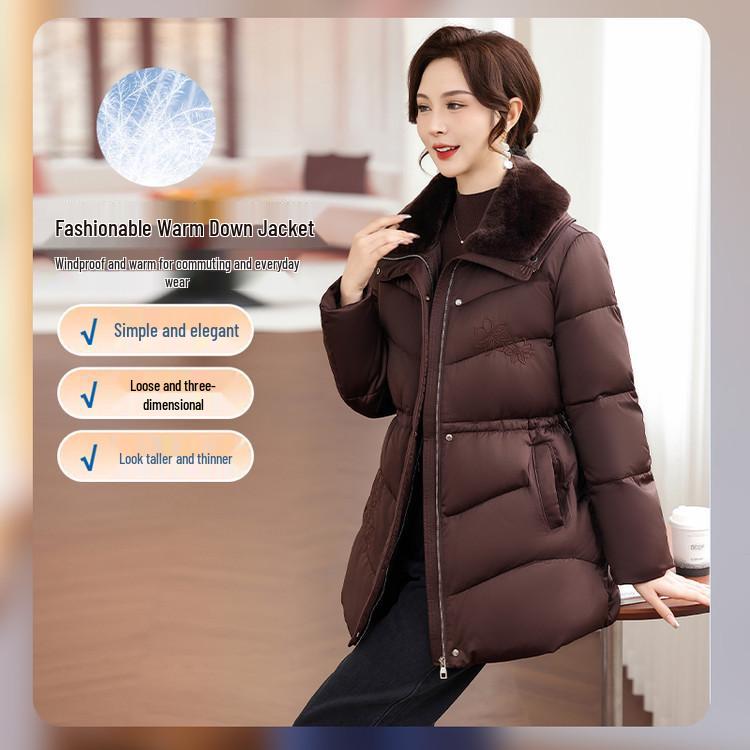 

Elegant Fur Collar Down Jacket for Middle-Aged Mothers - Stylish & Thickened New Year Coat 2XL