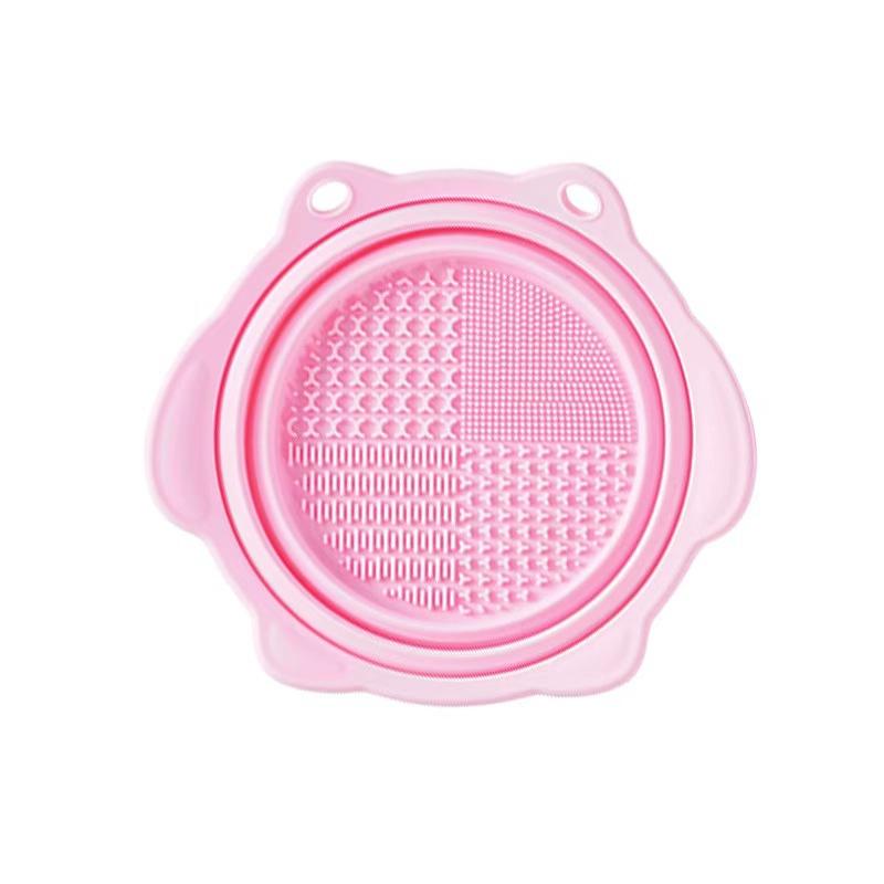 Silicone folding makeup brush washing bowl beauty blender makeup brush cleaner, puff makeup tool cleaning tool розовый