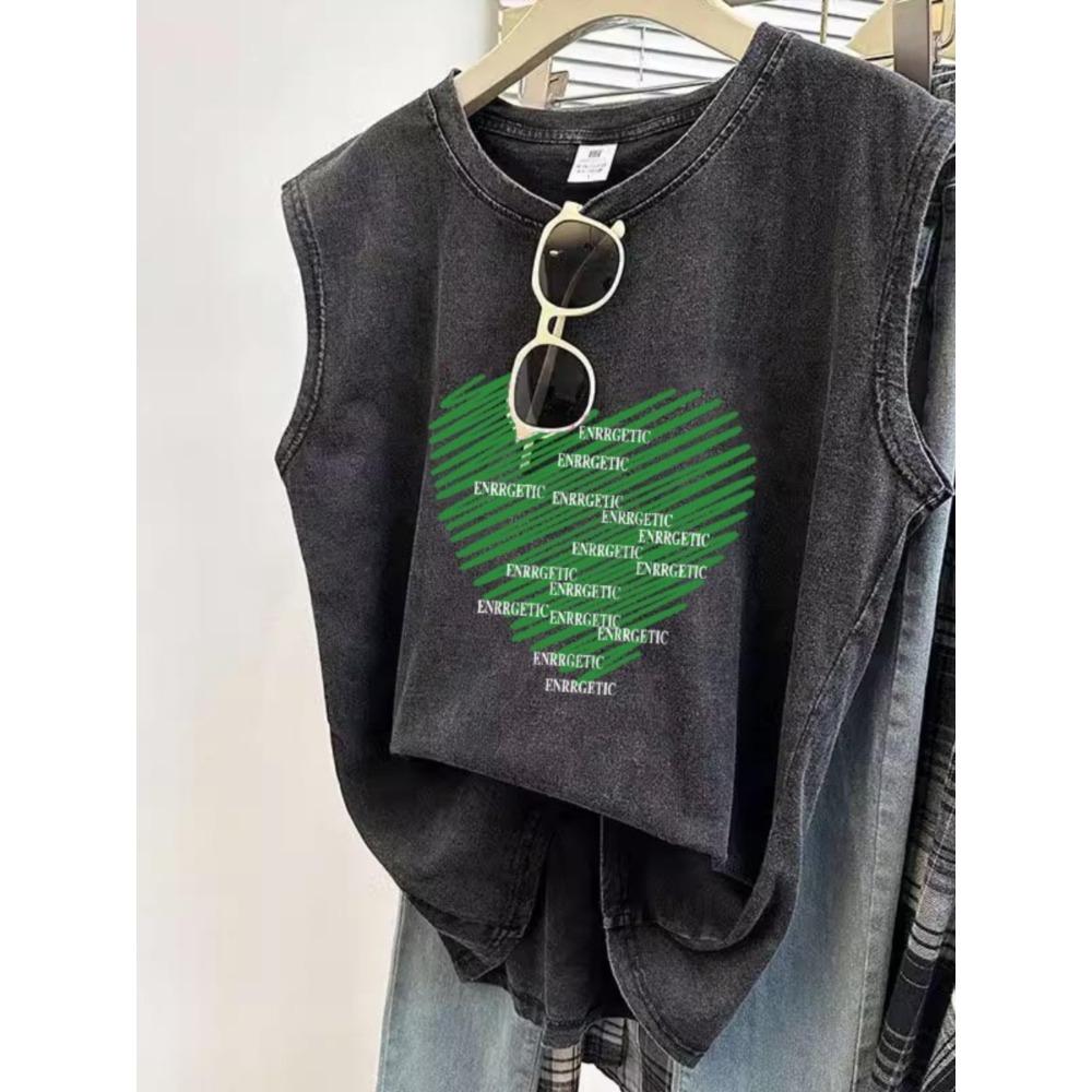 Retro Trend Płukana Stara Kamizelka T-shirt Damska Luźna Modna Marka Bezrękawnik Ubrania Pas Normal Studios Kolarstwo