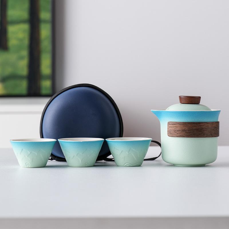 Light Luxury Hand-painted One Pot Three Cups High-end Travel Tea Set Portable Set Teapot Teacup Business Commemorative Gift