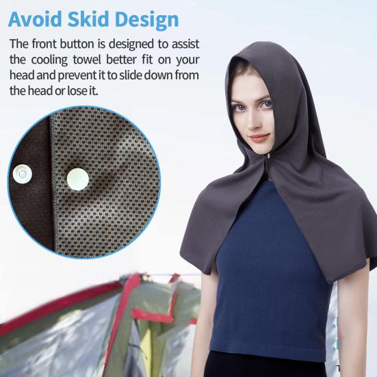 Cooling Hooded Headscarf Button Closure UV Protection Towel Quick Dry Portable Design Unisex Gym Towel