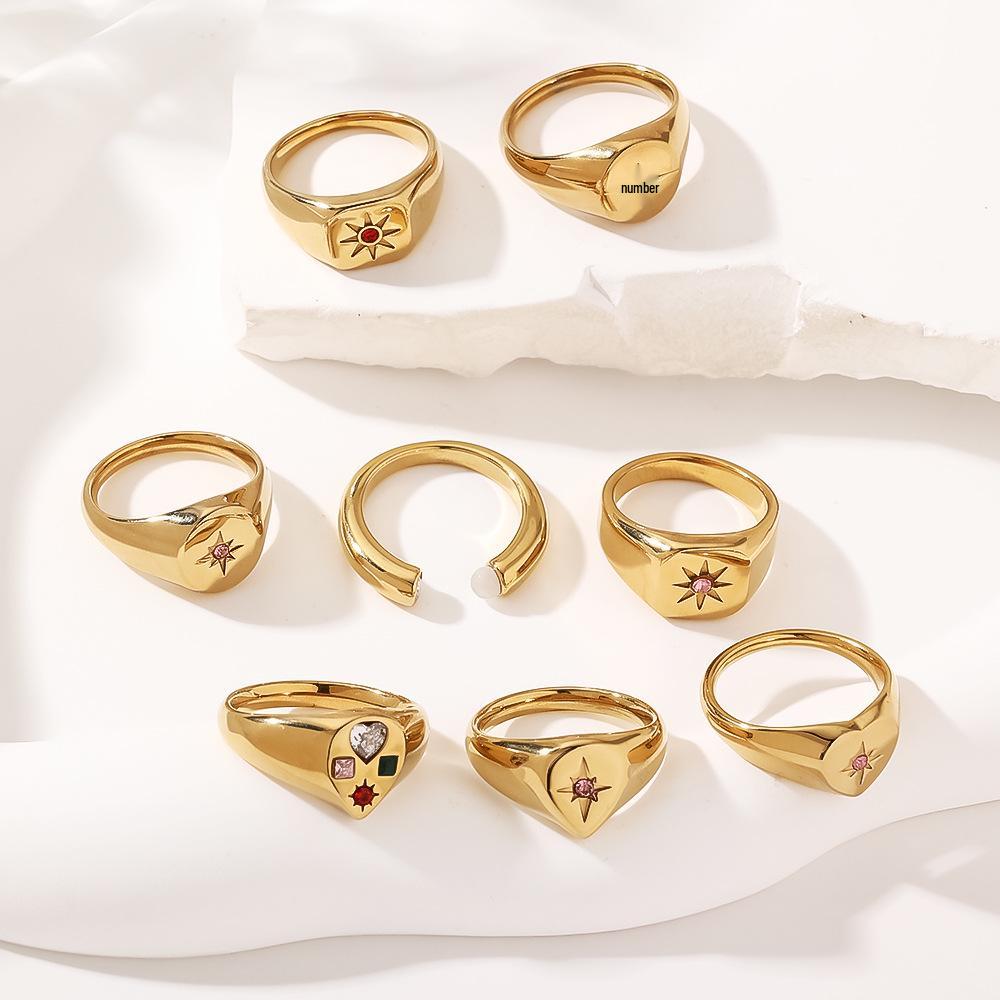 Trendiger Edelstahl-Achtzackstern-Ring für Damen mit Diamantakzenten