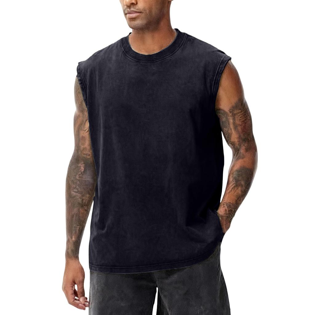 Top fără mâneci cu gât rotund pentru bărbați Potrivire clasică Material bumbac Confortabil Casual Design simplu pentru purtare zilnică