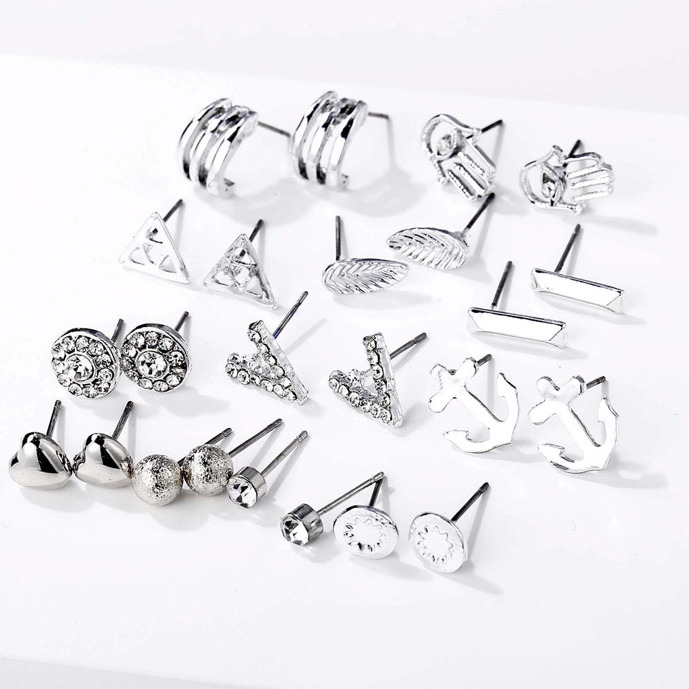 12pairs/set Fashion Hollow Out Delicate Diamond Earrings Set
