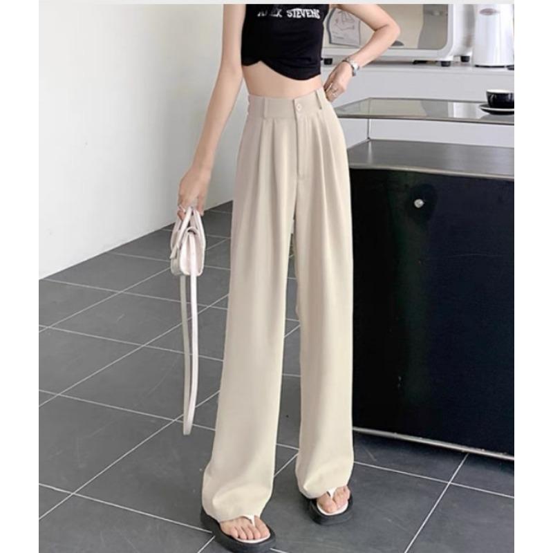 Niche Draped Suit Pants for Women In Summer New High-waist Straight-leg Casual Pants for Professional Formal Wear Wide-leg Long Trousers