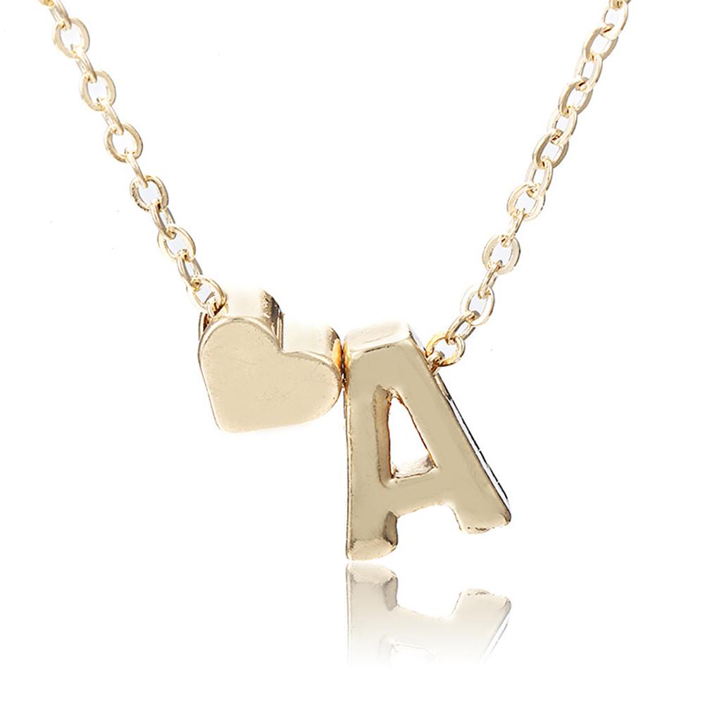 Women Fashion Simple Design Heart Shape 26 Letter Pendant Necklace Jewelry