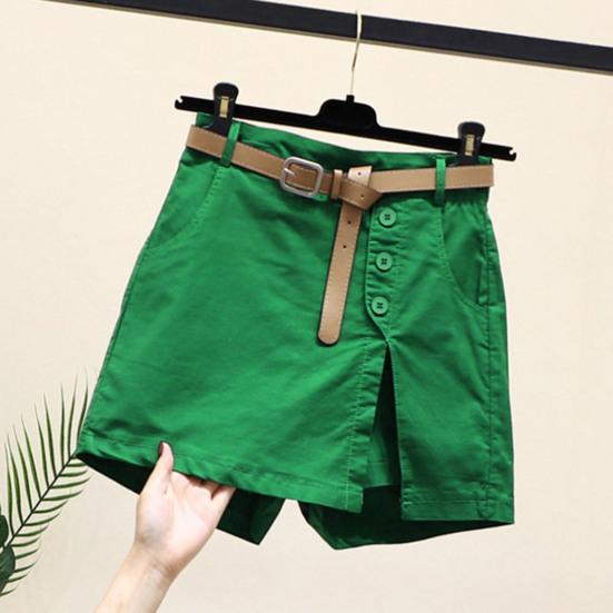Gonna Pantaloncini Donna Vita Alta Finto Due Pezzi Bottoni Decorativi Spacco Laterale Monocolore Sopra il Ginocchio Tasche Dritti Morbidi Streetwear Abbigliamento Donna