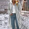 Double Sided Plush Hooded Coat for Women Medium Length Solid Color with Pockets