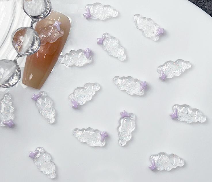 

50 шт., фиолетовое прозрачное облако для дизайна ногтей, очаровательное 3D, милая луна, остроконечная звезда, лунное облако, украшение для ногтей, сделай сам, Kawaii, аксессуары для ногтей