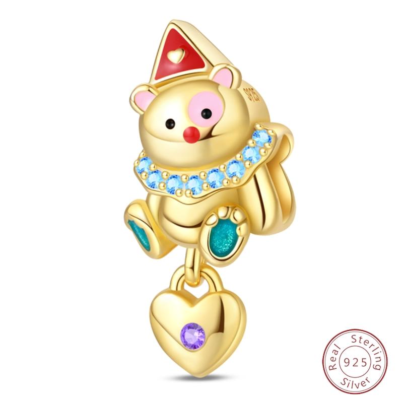 S925 Silver Birthday Bear Lucky Cat Elephant Family Firefly Charms Beads Fit 3mm Bracelets DIY Fine Jewelry