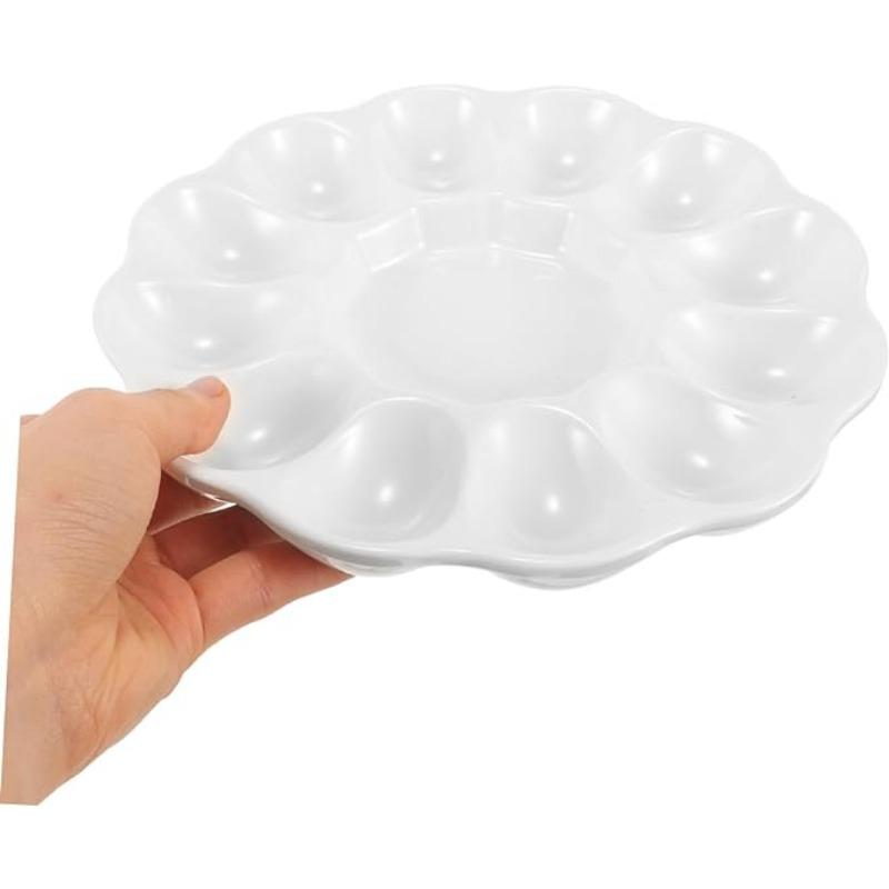 Easter Egg Tray Egg Platter Egg Holder Egg Tray for Refrigerator Egg Fixing Holder Ceramic Egg Tray White Color
