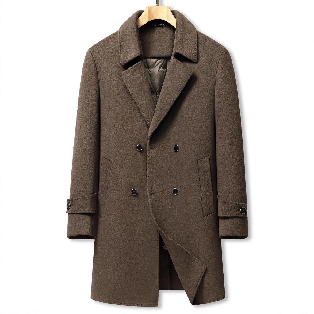 Men's Plus Size Mid-length Down Wool Blend Coat - 2025 Winter Warm Windbreaker with Loose Down Liner