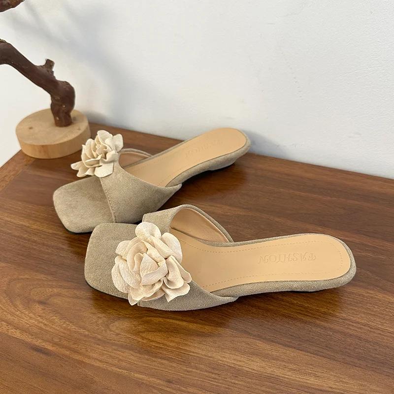 Fashion Flower Women Slippers Flats Summer Fashion Sandals New Shoes 2025 Woman Casual Square Toe Shoes Brand Trend Zapatillas De Mujer
