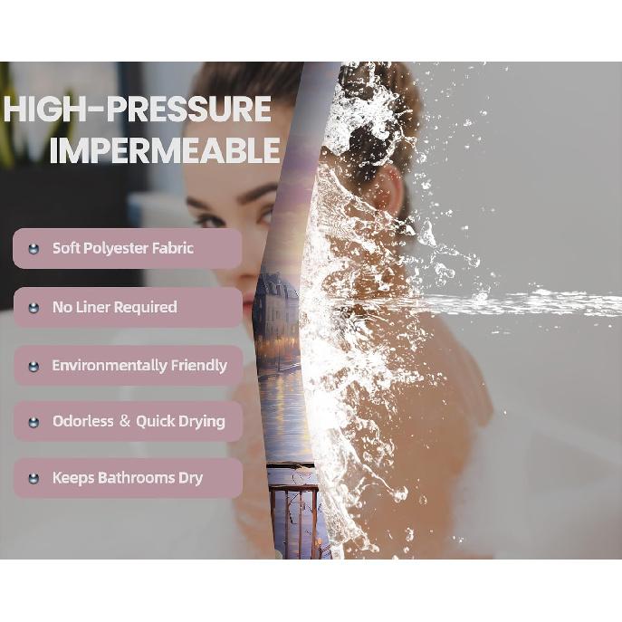 Vintage Paris Shower Curtain Eiffel Tower French Cityscape Shower Curta for Bathroom Decor Set, Waterproof Fabric with Hooks (70''W x 72''L)