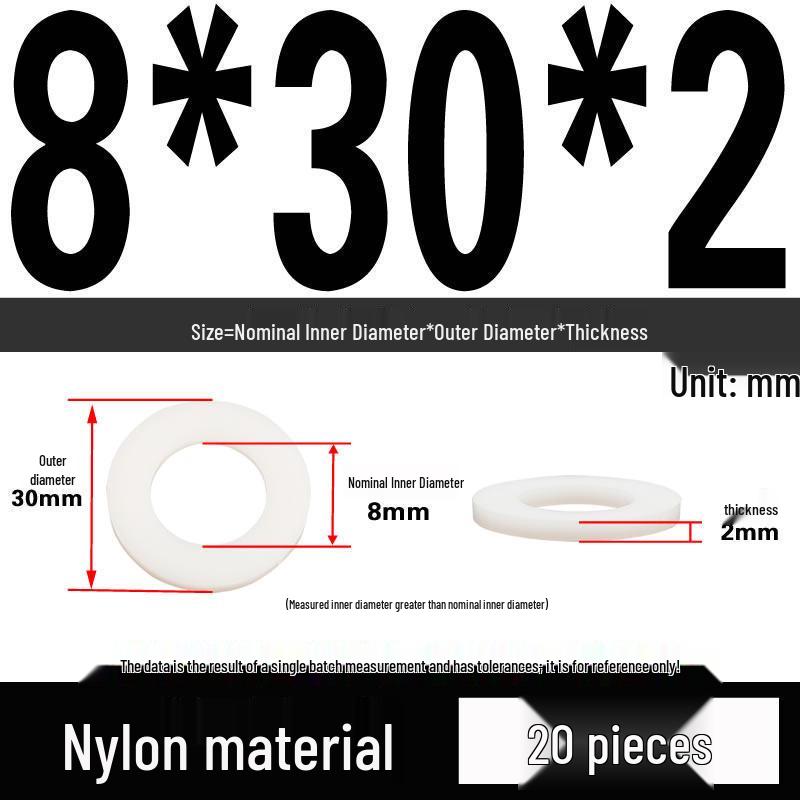 White Wear-Resistant Nylon Flat Washer Round Plastic Insulating Gasket M4-M20