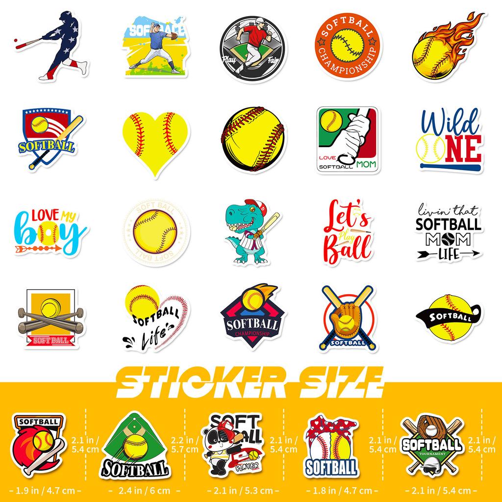 50 Yellow Baseball Stickers Shein Waterproof Cartoon Sports Ball Skateboard Softball Stickers