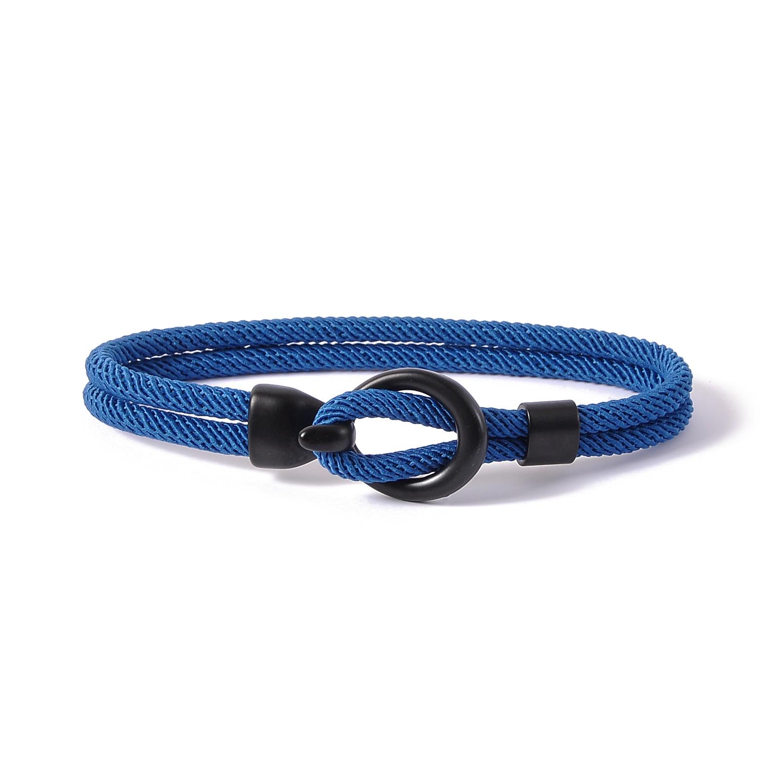European & American Titanium Steel Woven Leather Rope Bracelet, Unisex Double Rope with O-Shaped Stainless Steel Clasp 17cm