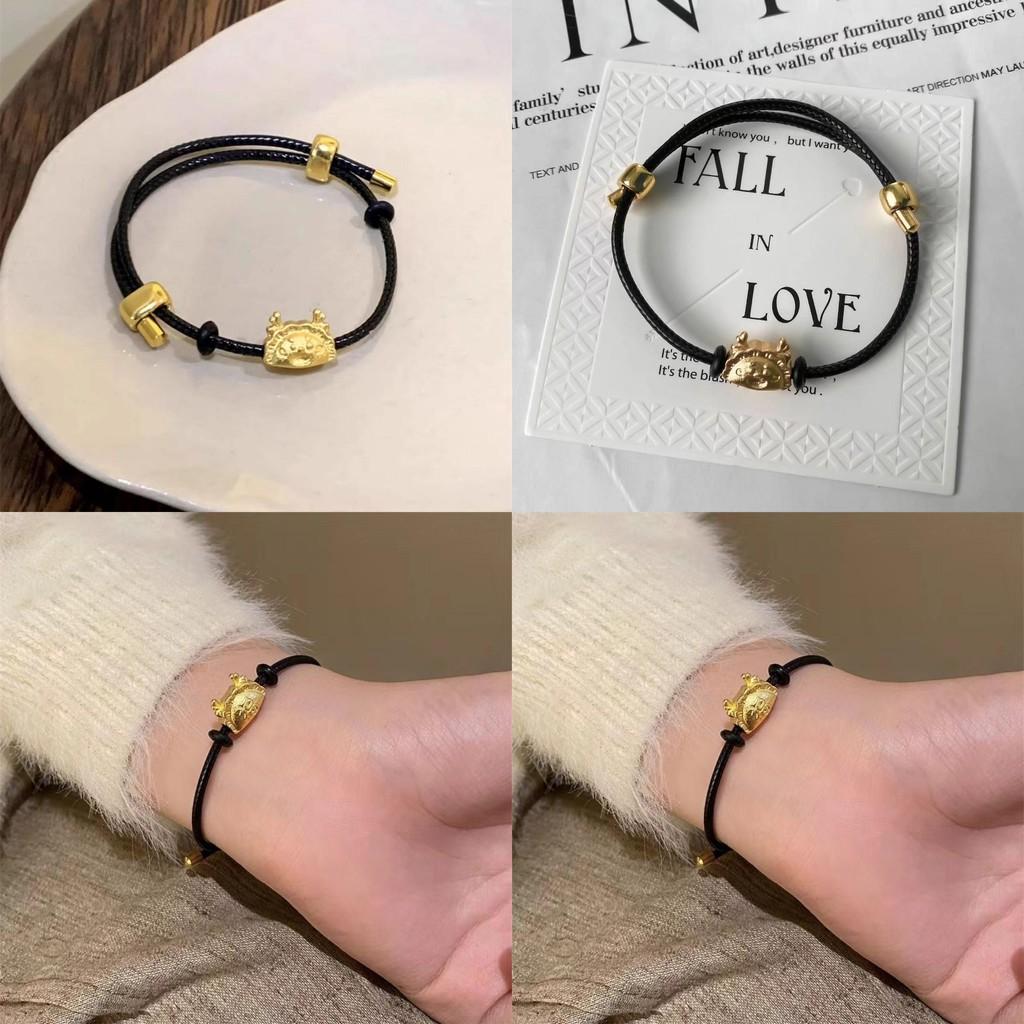 Summer 2024 Fashion Womens Black Dragon Bracelet With Red Rope And Lucky Charm