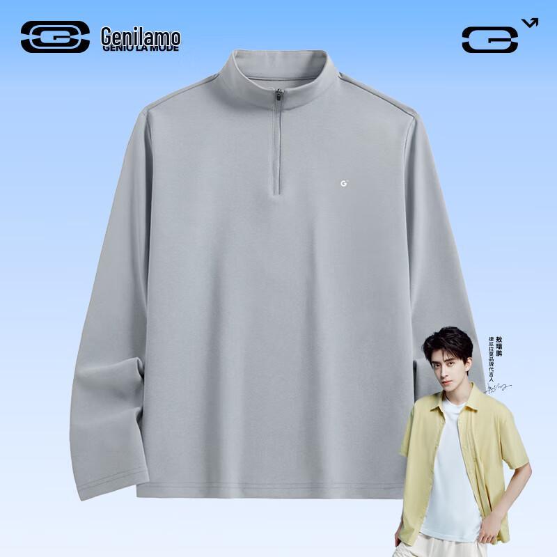 GENIOLAMODE Men s Casual Half-Zip Stand Collar Long-Sleeve T-Shirt 2XL