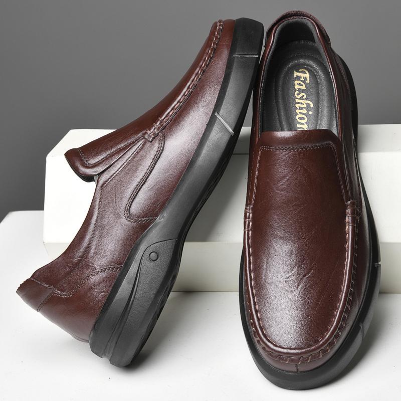 New Genuine Leather Shoes Men's Winter Leisure All-match High Quality Breathable Foot Peas Shoes Spring Loafers Winter Platform