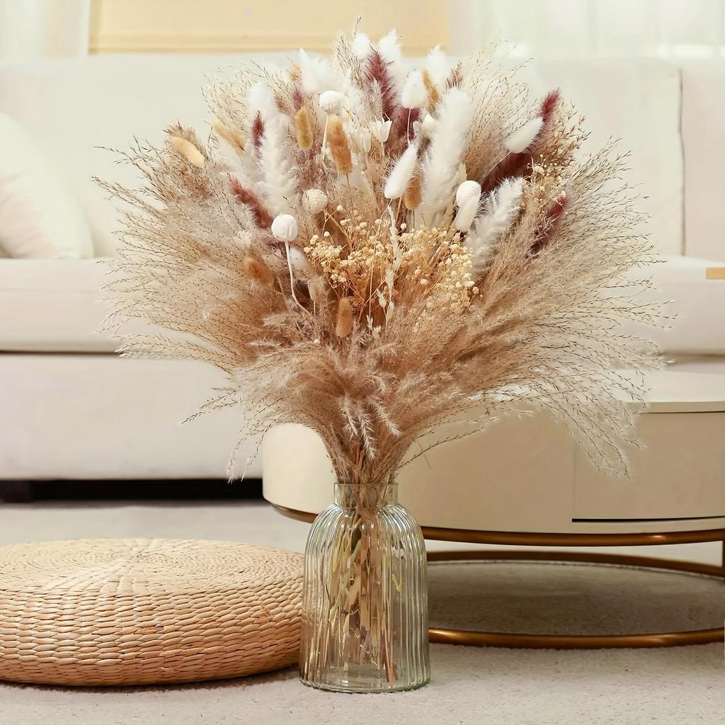 80Pieces Natural Dried Flowers Bouquet Home Decoration  Pampas Reeds Grass Rabbit Tails Bouquet Boho Home Arrangements