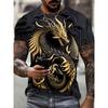 New Fashion Men's Crew Neck Short Sleeve T-Shirt with 3D Wolf and Dragon Print, Men's Casual Sports Streetwear Top
