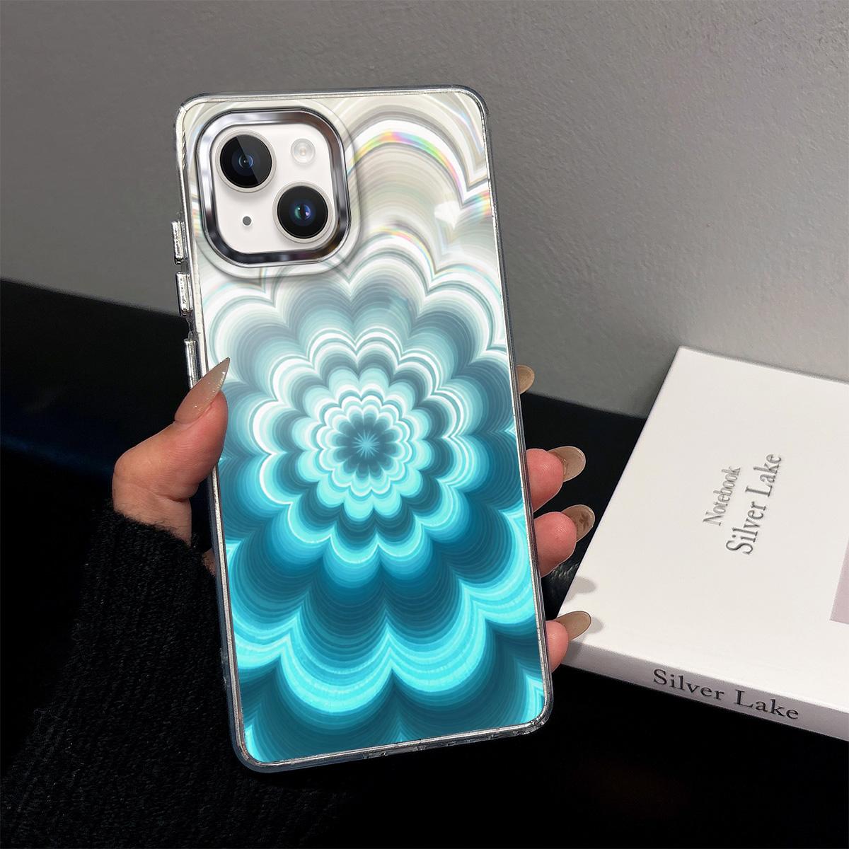 Case for iPhone 15 Plus,15,14 Plus,14,13 Iridescent Gradient Floral Clear Case,Shockproof Camera Lens Protection iPhone 15 Plus синий