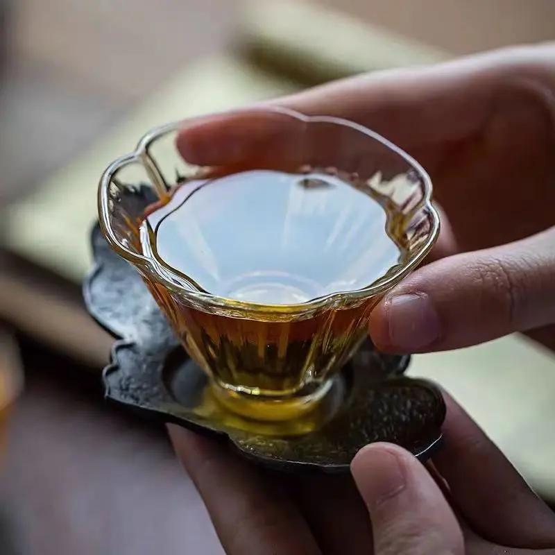 40ml Japanese MIni Watercup Flower Floral Mini Heat Resistant Glass Japanese Kung Fu Tea Cup Teacup Set Wine Glasses Supplies