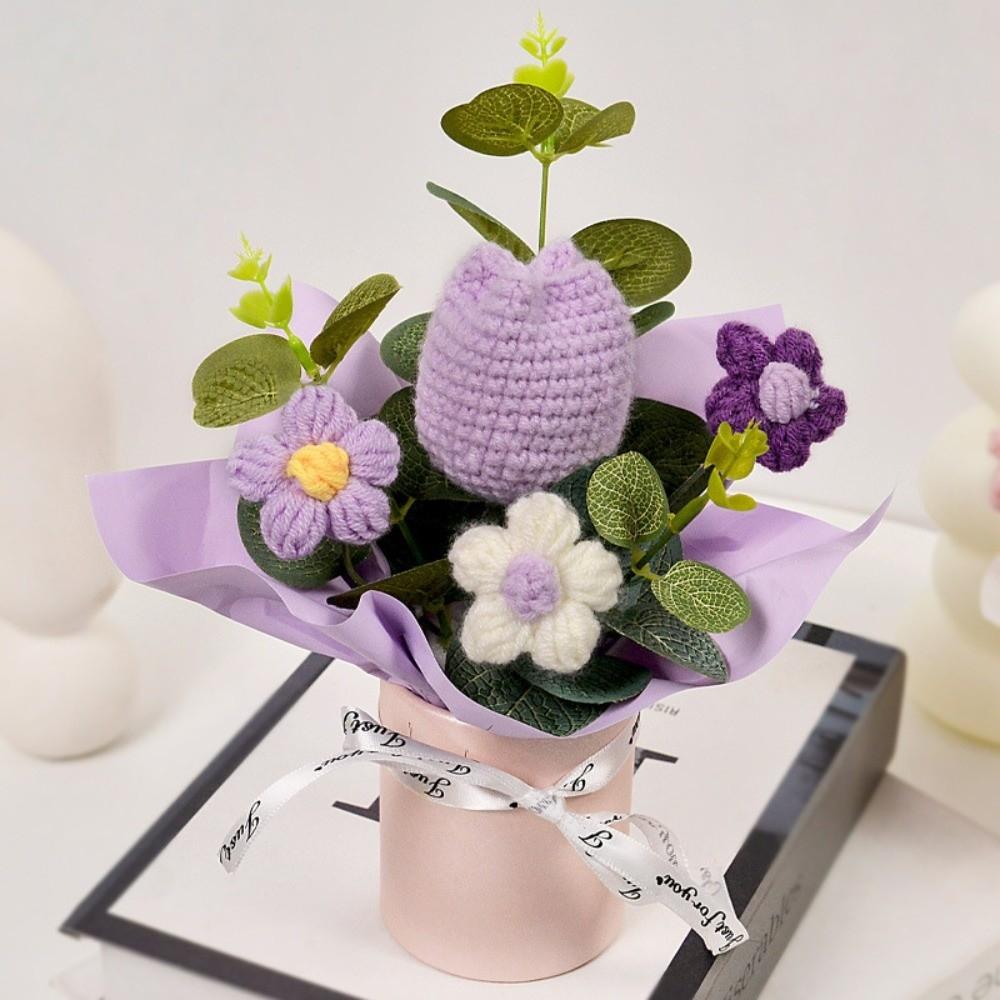 Fertige Blumen Häkelblumensträuße Heimdekoration Handgestrickter Tulpenstrauß Valentinstag Geburtstagsgeschenk